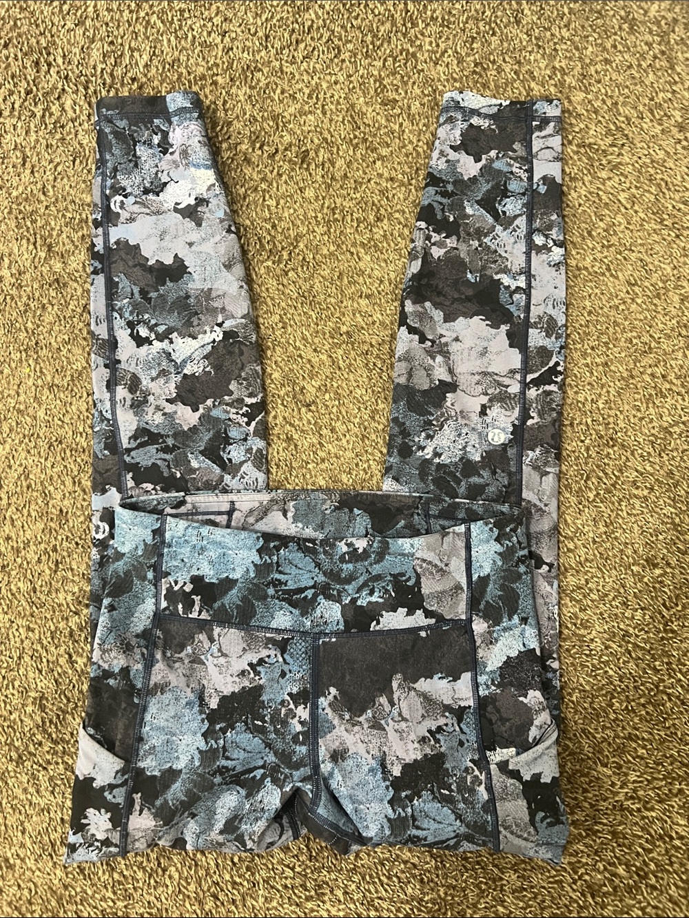 Abstract Floral Print Leggings in Blue and Gray